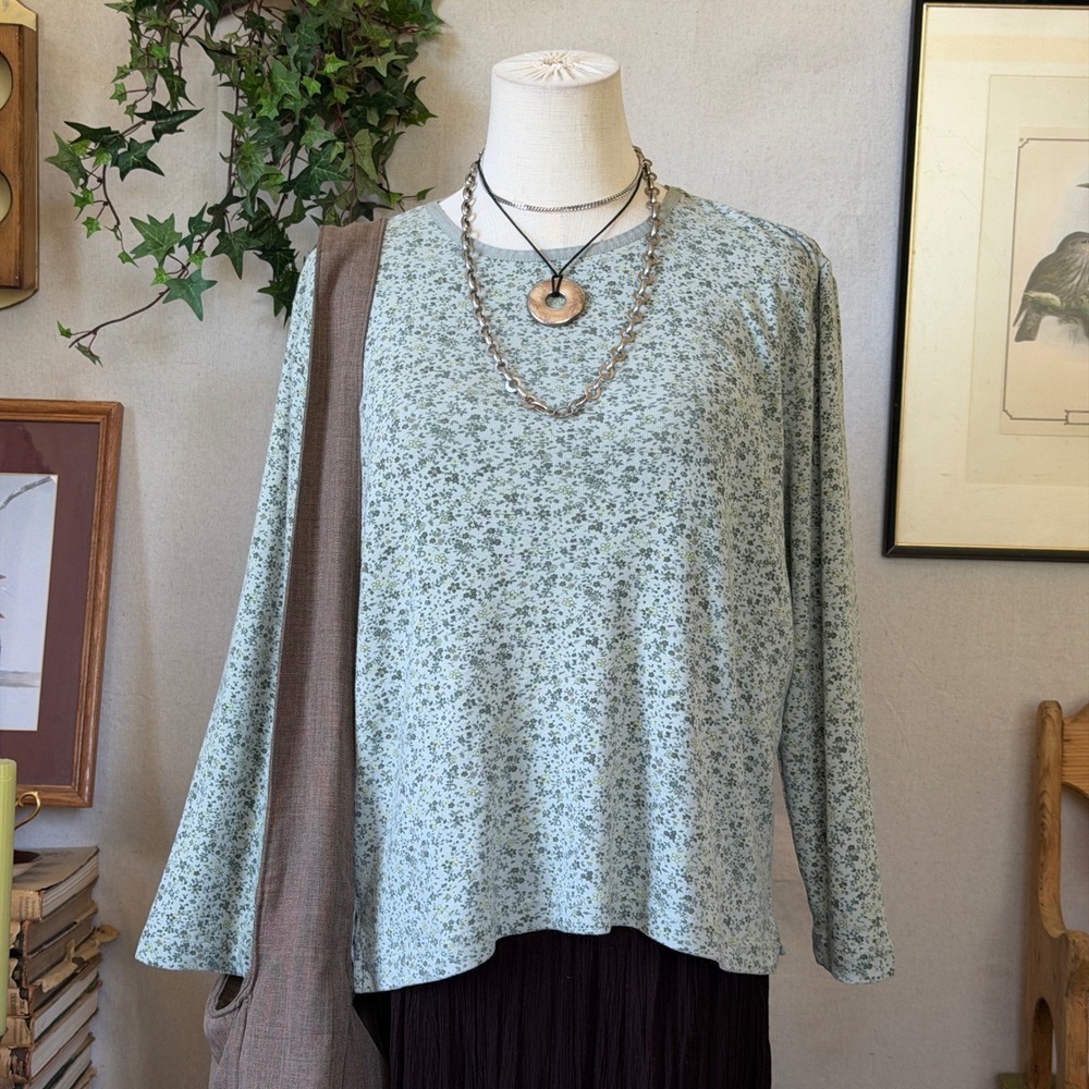 Green Floral Ditsy Long Sleeve Tee Cottagecore Vintage S Indie Grunge Granola